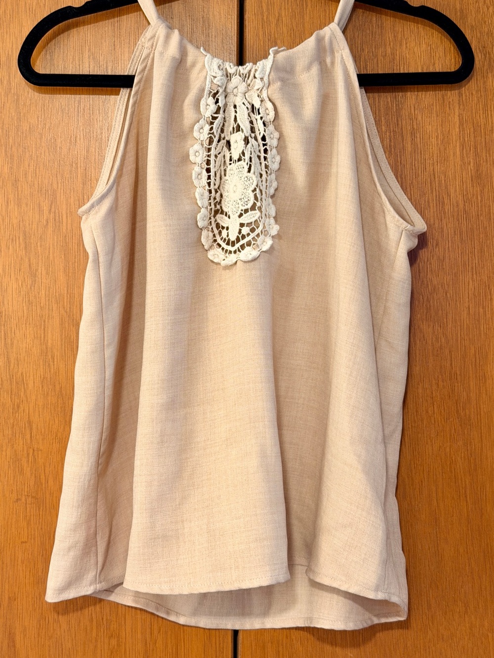 West Moon Crochet Lace Bib Halter Tank Top Beige Medium Boho